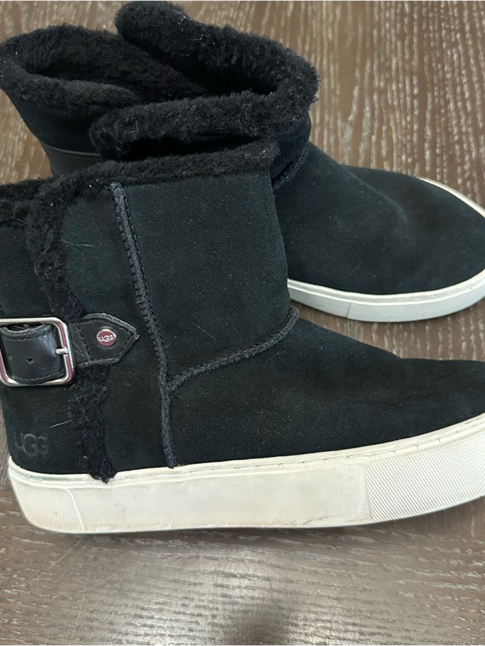 UGG Black Suede Shearling-Trim Casual Boot-Sneaker